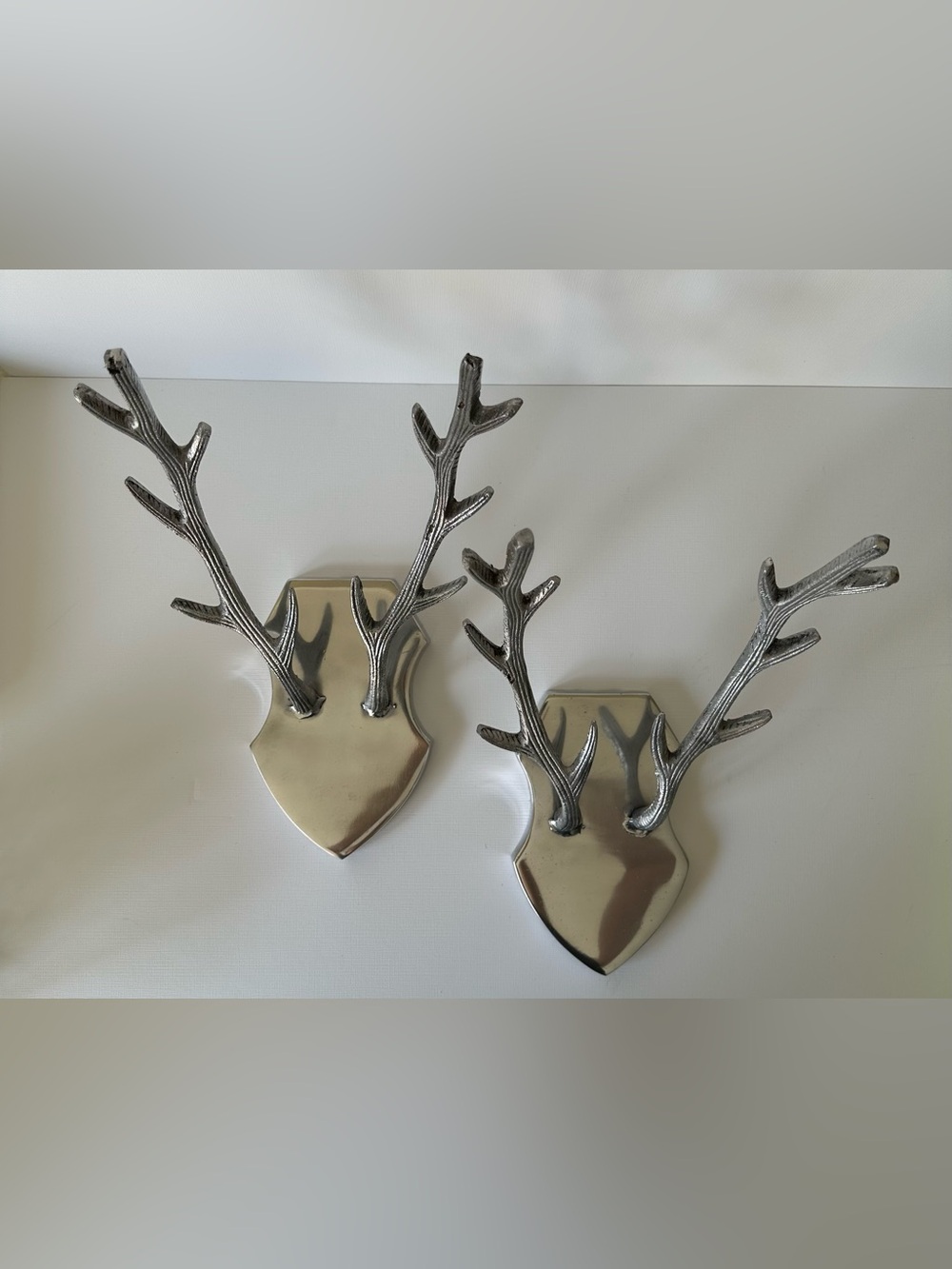 Pair of Bernhardt Aluminum Silver Deer Antler Wall Mounts - Pair